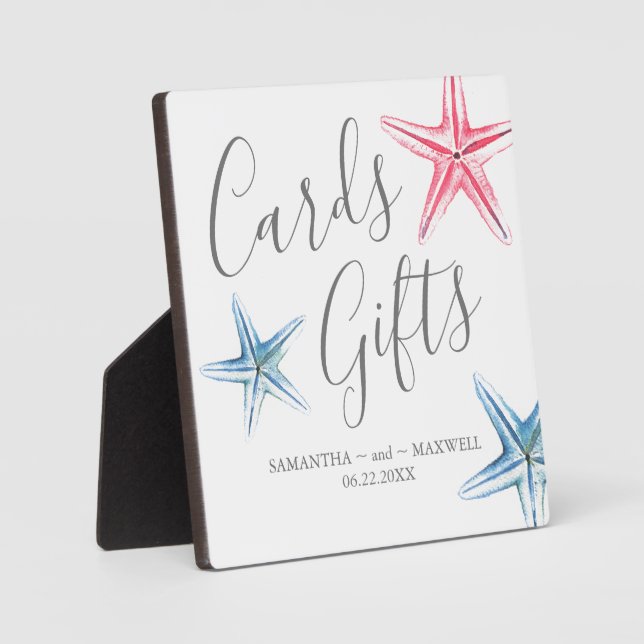 Moderne Blue Starfish Beach Hochzeitskarten & Gesc Fotoplatte (Vorderseite)