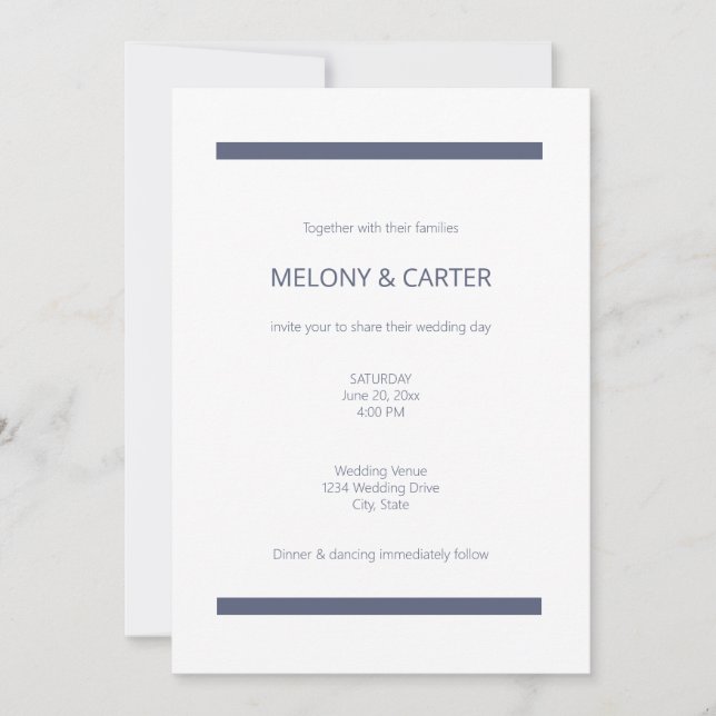 Moderne Blue Stripe Familien Hochzeitsfeiern Einladung (Vorderseite)