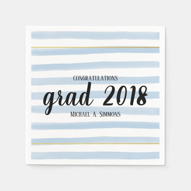 Moderne Blue Striped GRAD Graduation Party Napkins Serviette (Vorderseite)