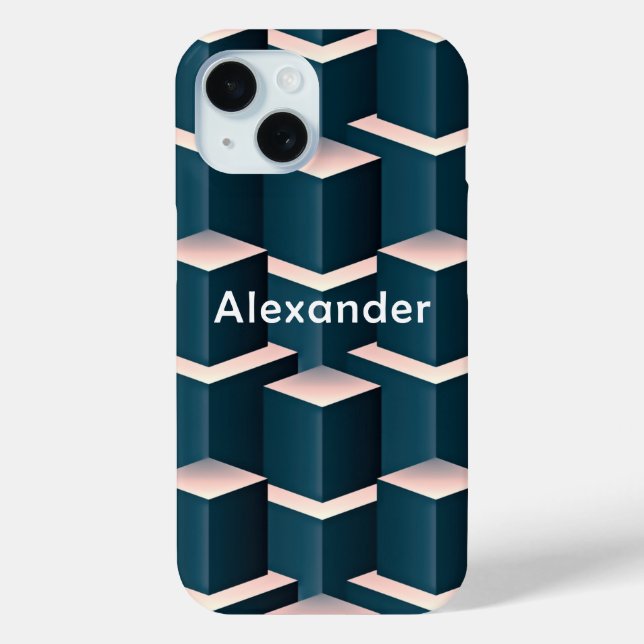 Moderne Blue Stylish Squares Blocks personalisiere Case-Mate iPhone Hülle (Rückseite)