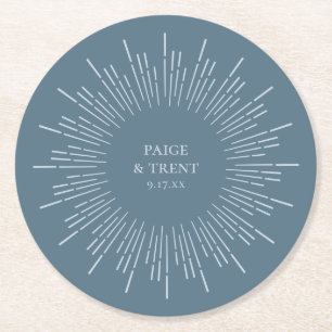 Moderne Blue Sunburst Wedding Runder Pappuntersetzer