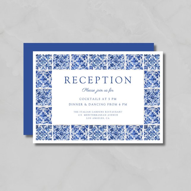 Moderne Blue Tiles Hochzeitsempfehlung Begleitkarte (Modern Blue Tiles Wedding Reception Enclosure Card)