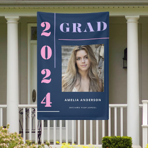Moderne Blue Typografy Foto Graduation Party Banner