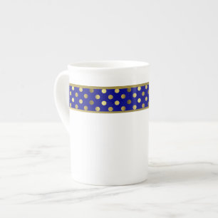 Moderne Blue und Gold Polka Dot Band Bone China Ta Prozellantasse