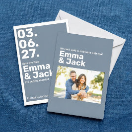 Moderne Blue Vertical Date Hochzeit Save The Date