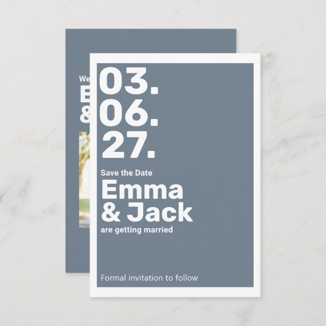 Moderne Blue Vertical Date Hochzeit Save The Date (Vorne/Hinten)