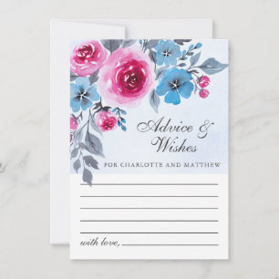 Moderne Blue Watercolor Floral Wedding Advice Card Hinweiskarte