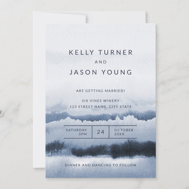 Moderne Blue Watercolor Gefärbte Krawatte Abstrakt Einladung (Vorderseite)