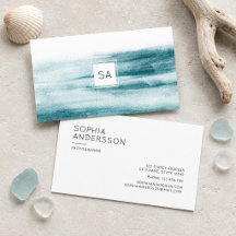 Moderne Blue Watercolor Ocean Business Card