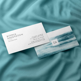 Moderne Blue Watercolor Ocean Business Card Visitenkarte