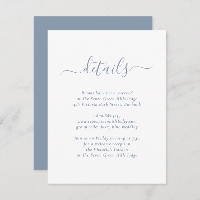 Moderne Blue Wedding Card Begleitkarte (Vorne/Hinten)