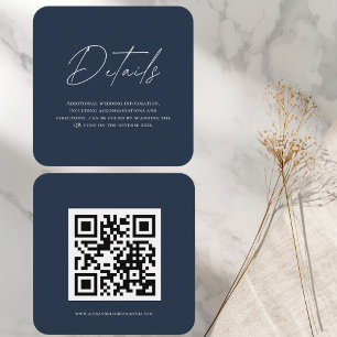 Moderne Blue Wedding Details Card mit QR Code Begleitkarte