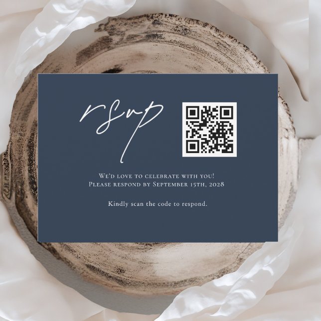Moderne Blue Wedding RSVP Card mit QR Code Karte (Von Creator hochgeladen)