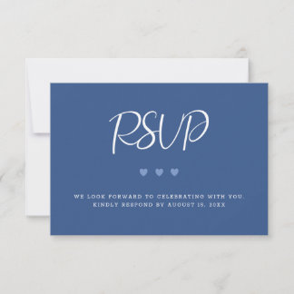 Moderne Blue-White-Hearts Wedding RSVP Card