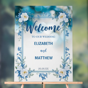Moderne Blue & White Overlay Blume Hochzeit Acrylschild