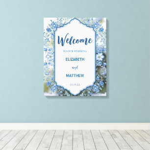 Moderne Blue & White Overlay Blume Hochzeit Leinwanddruck