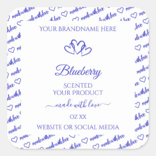 Moderne Blue White Word Cloud Product Labels Herz Quadratischer Aufkleber