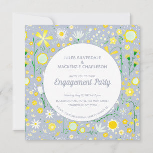 Moderne Blue Yellow Floral Engagement Party Einladung