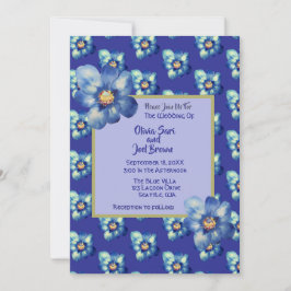 Moderne Blue & Yellow Wildblume Royal Blue Wedding Einladung
