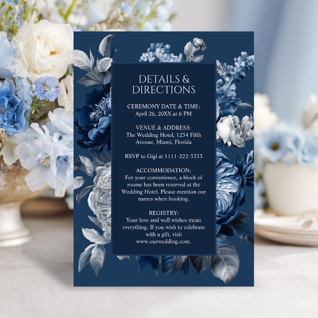 Moderne Blues & Graublütenhochzeit Begleitkarte (Modern Blues & Gray Floral Wedding Enclosure Card)