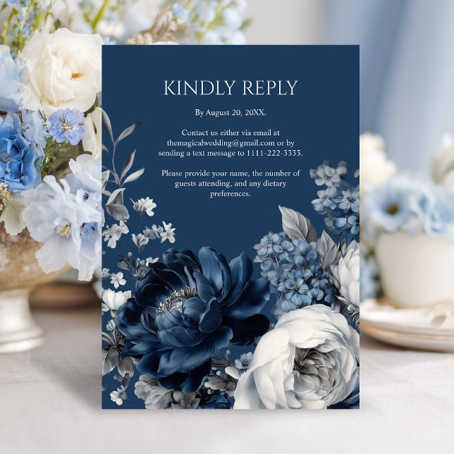 Moderne Blues & Graublütenhochzeit RSVP Karte (Modern Blues & Gray Floral Wedding RSVP Card)