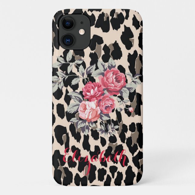 Moderne Blume auf Leopard-Printmedien Case-Mate iPhone Hülle (Rückseite)