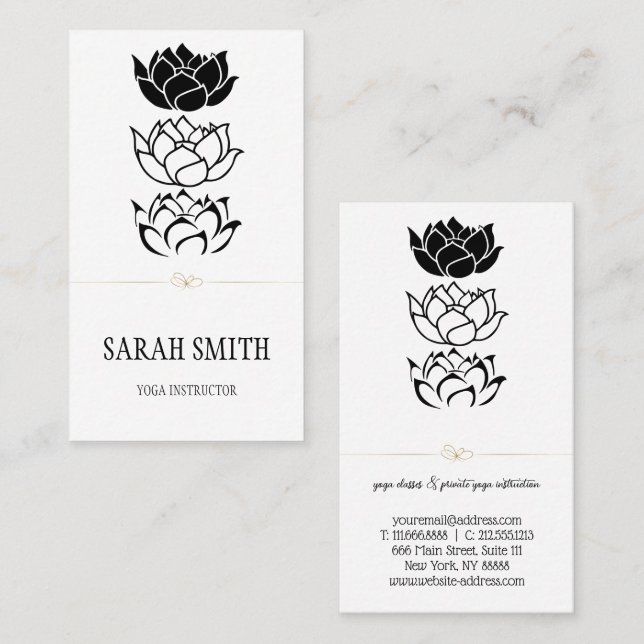 Moderne Blume aus schwarzweißem Lotus Visitenkarte (Vorne/Hinten)