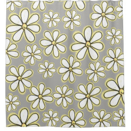 Moderne Blume aus Weiß und Gelb Daisy Grau Duschvorhang