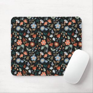 Moderne Blume Blätter Black Orange Blue Floral Mousepad