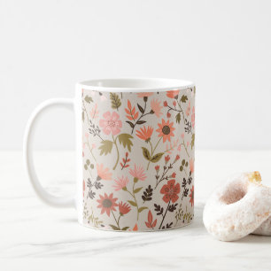 Moderne Blume Blätter Pink Gold Floral Kaffeetasse