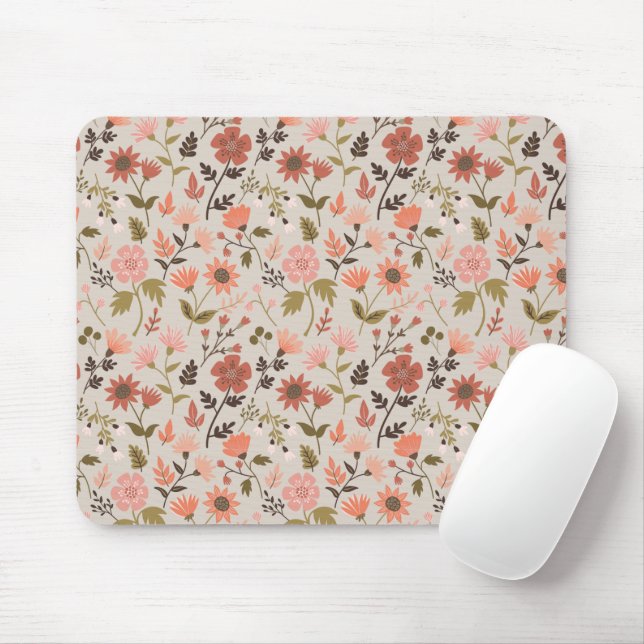 Moderne Blume Blätter Rosa grüne Girly-Blüte Mousepad (Mit Mouse)
