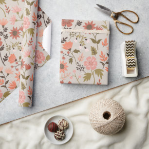 Moderne Blume Blätter Rosa Rost Girly Floral Geschenkpapier