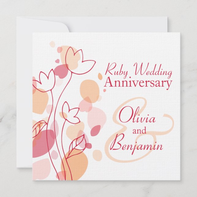 Moderne Blume Blütenblätter Rot rubiner Hochzeit e Einladung (Vorderseite)