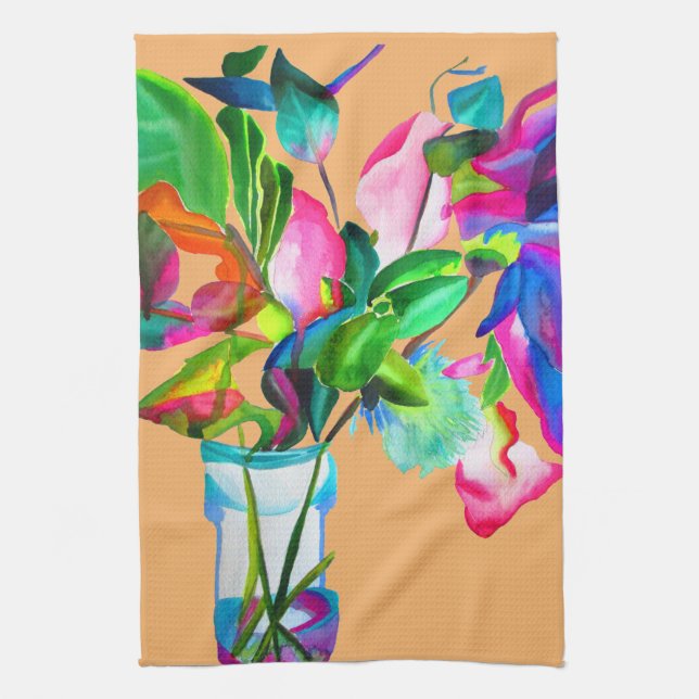 Moderne Blume der Aquarellkunst Geschirrtuch (Vertikal)