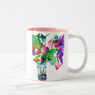 Moderne Blume der Aquarellkunst Zweifarbige Tasse
