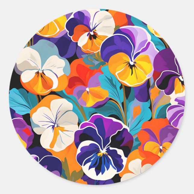 Moderne Blume für Abstrakte Stiefmütterchen Runder Aufkleber (Vorderseite)