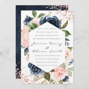 Moderne Blume für Hochzeiten von Navy & Blush Einladung