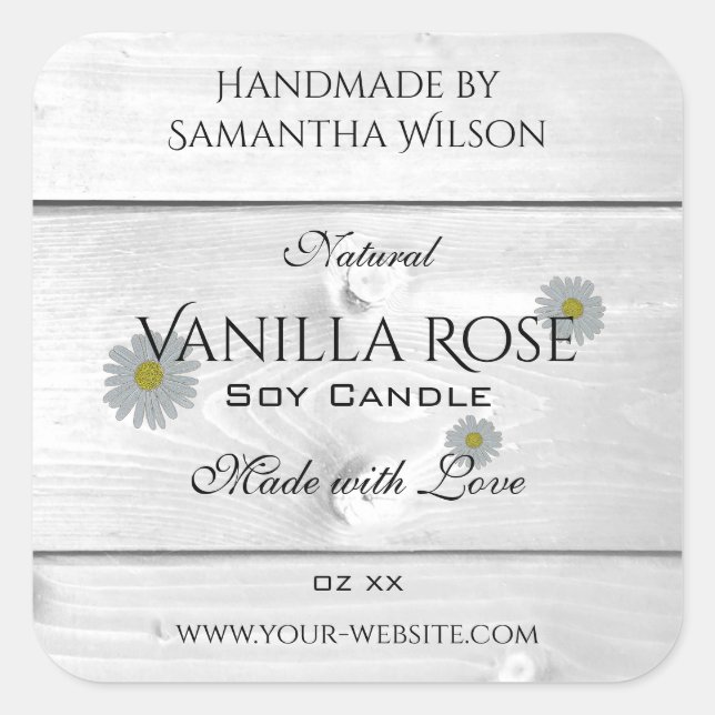 Moderne Blume für Weißholz-Körner Quadratischer Aufkleber (Vorderseite)