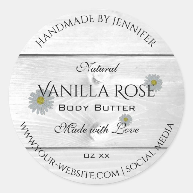 Moderne Blume für Weißholz-Körner Runder Aufkleber (Vorderseite)