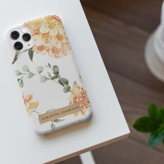 Moderne Blume Gelb & Kraft Personalisiertes Gesche iPhone Hülle (Von Creator hochgeladen)