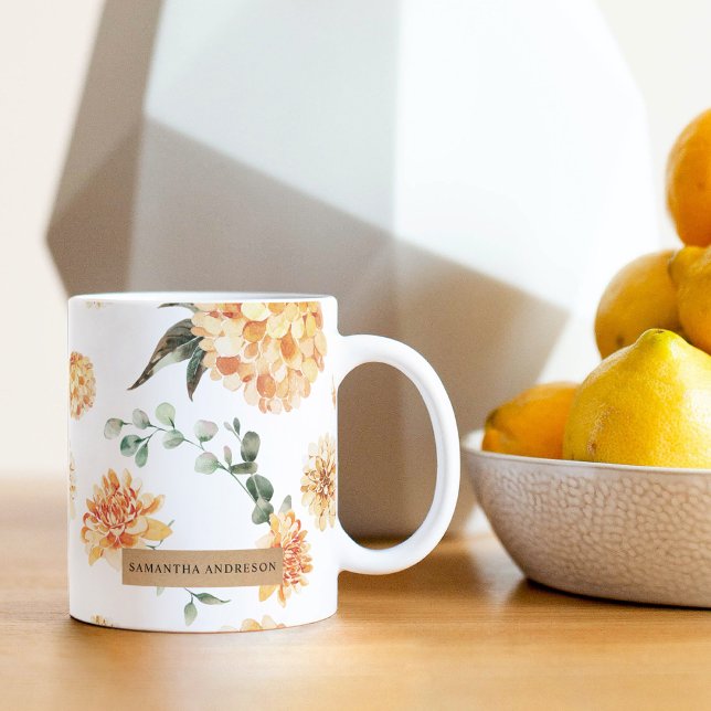 Moderne Blume Gelb & Kraft Personalisiertes Gesche Tasse (Von Creator hochgeladen)