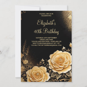 Moderne Blume Gold Elegant 40. Geburtstag Einladung