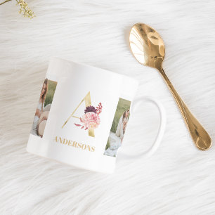 Moderne Blume Gold Letter A   Monogramm für zwei F Kaffeetasse