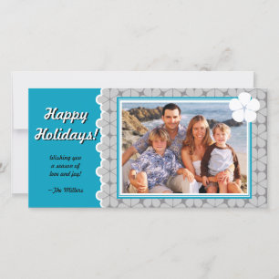 Moderne Blume Holiday Foto Card - Aquamarin Feiertagskarte