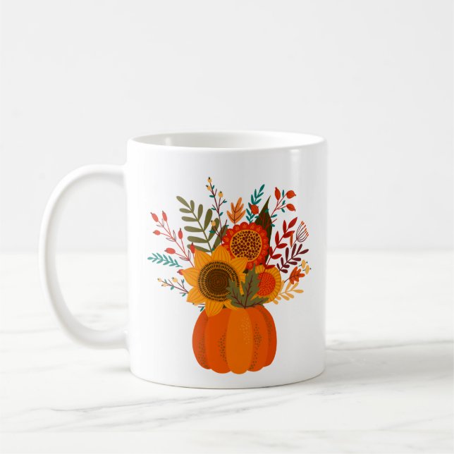 Moderne Blume im Herbst in Pumpkin Kaffeetasse (Links)