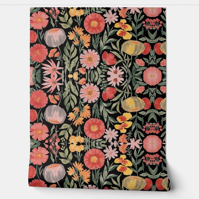 Moderne Blume in Aquarellfarbe Rosa Tapete (Abrollen)