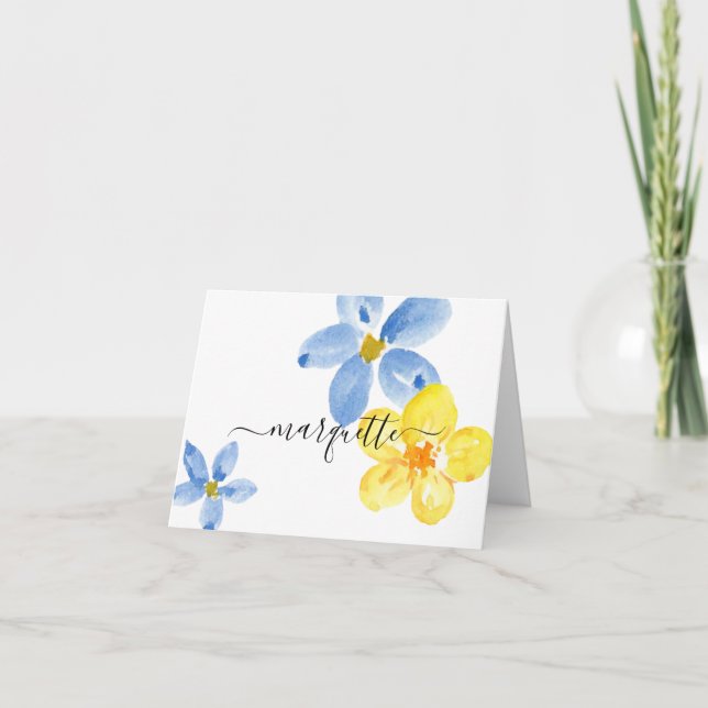Moderne Blume in Blau Gelb (Vorderseite)