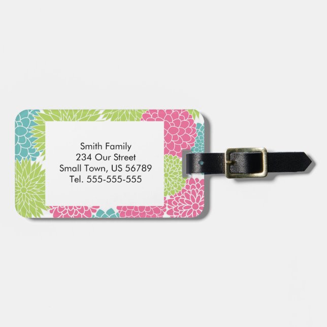 Moderne Blume in Grün und Heiß-Rosa Gepäckanhänger (Vorderseite horizontal)