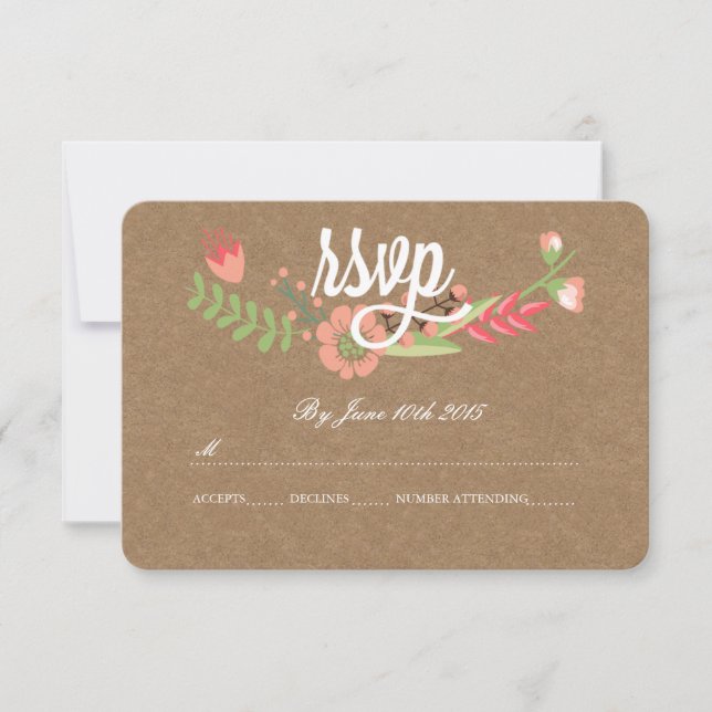 MODERNE BLUME KRAFT PAPER RSVP CARDS KARTE (Vorderseite)