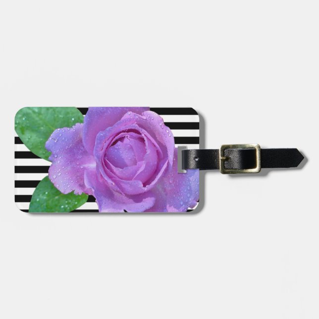 Moderne Blume, Lila Rose, Streifen Gepäckanhänger (Vorderseite horizontal)